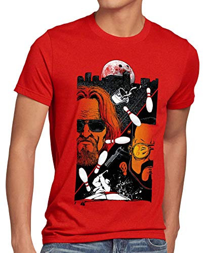 style3 The Dude T-Shirt Herren Lebowski Bowling Bowler Big Rude, Größe:L, Farbe:Rot