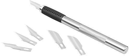 Westcott E-73000-SET 00 Skalpell Set inklusiv 6 verschiedenen Messern besonders robuster Metallgriff mit gummierter Griffzone