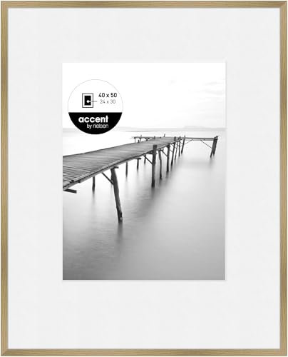 accent by nielsen Objektrahmen mit Passepartout, 40 x 50 cm, Holz (MDF), Eiche, Posterrahmen zum Aufhängen im Hoch- & Querformat, Echtglas, Aura