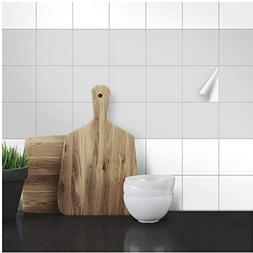 Wandkings Fliesenaufkleber - Wähle eine Farbe & Größe - Hellgrau Seidenmatt - 9,5 x 9,5 cm - 100 Stück für Fliesen in Küche, Bad & mehr