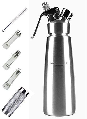 Siphon à Crème Fouettée Professionnel en 304 acier inoxydable 0,5 L avec 3 Douilles Décoratives (N20 non inclus)