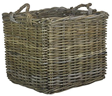 Red Hamper Square Log Basket, Rattan, Grey, 52 x 52 x 45 cm