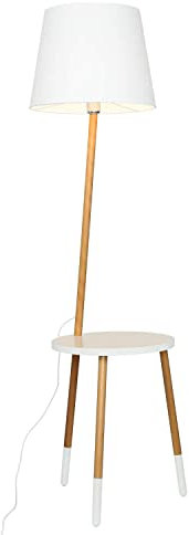 Licht-Erlebnisse Skandinavische Stehlampe Dreibein Tripod Holz Stoff Weiß klein H:151cm E27 gemütliche Stehleuchte Wohnzimmer Couch