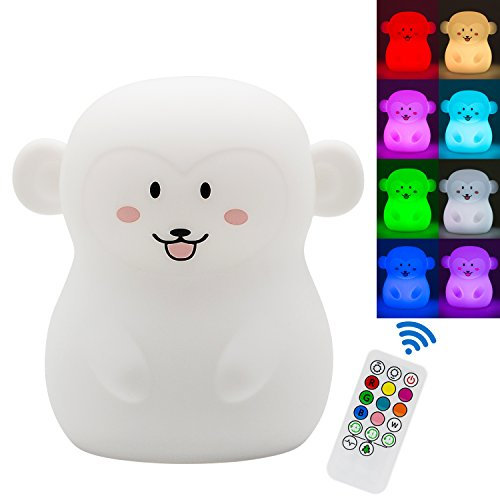 Tekemai Coloré Veilleuse Enfant, Toucher Lumière LED Lampe de Nuit, 9 Couleurs USB Rechargeable Lampe Sensible, Lampe de Silicone, Lampe de Chevet, Ambiance légère, éclairage intérieur,chambre - Singe