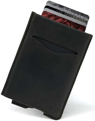 AKIELO Porte Cartes RFID Blocage avec Coffret Cadeau – Porte Cartes Cuir Élégant et Portefeuille Homme – Protection Carte Bancaire sans Contact (Alpha - Édition Cuir Noir)