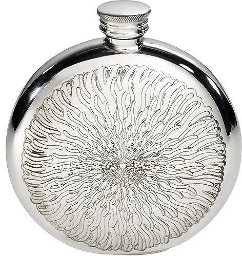 I LUV LTD 6oz Estaño Bolsillo Petaca Redonda con Relieve con Sunfish Diseño Acabado Pulido Brillante Parte Superior del Tornillo Posibilidad de Grabado