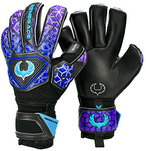 Renegade GK Vortex Strom Goalie Gloves | 3.5+3mm Hyper Grip & 4mm Duratek | Black, Purple, & Blue Football Goalkeeper Gloves (Size 6, Youth, Kids, Roll Cut, Level 3)