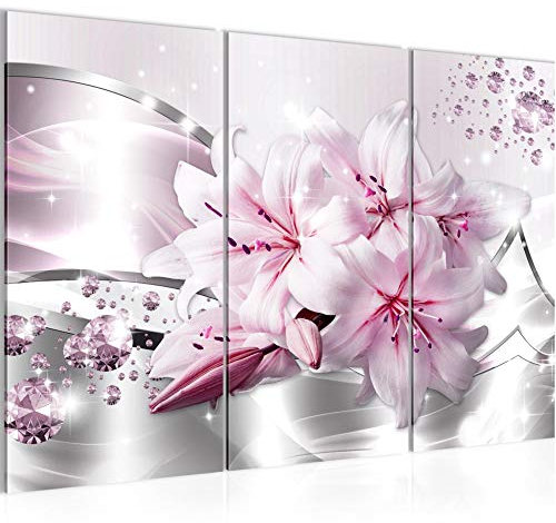 Runa Art Wandbilder Blumen Lilien Bild XXL Wohnzimmer Schlafzimmer Grau Rosa Abstrakt 120 x 80 cm 3 Teilig 021831c
