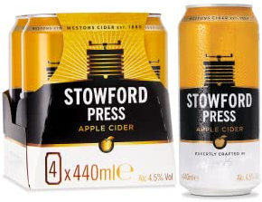 Westons Stowford Press Apple Cider, 4.5% ABV - Cans (6 x 4 Pack), Slowly Matured Medium Dry Sparkling Cider | 1| Vegan, Vegetarian & Gluten Free, 440 ml (Pack of 24) (Packaging may vary)
