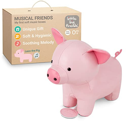Little Big Friends Musical Friends | Musikalisches Schnurzug-Spielzeug für Babys | Besonderes Stofftier | Leicht zu reinigen | hypoallergen | Leon das Schwein