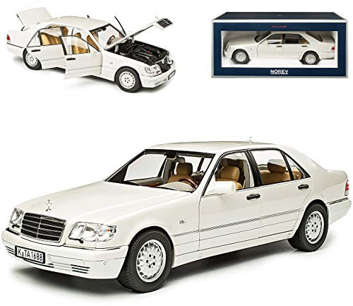 Mercedes-Benz S-Klasse S320 Weiss Metallic W140 1991-1998 1/18 Norev Modell Auto mit individiuellem Wunschkennzeichen