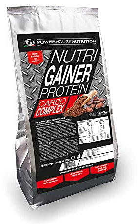 Integratore Alimentare con Carboidrati Complessi, Proteine e Fibre per Pasto Bilanciato | NUTRI GAINER Made in Italy PowerHouse Nutrition | Utile come Mass Gainer o per Perdita Peso (2 KG - Cacao)
