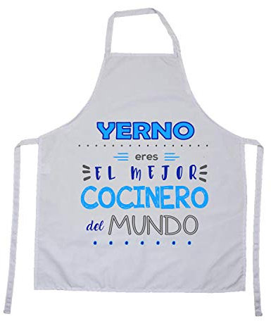 Kembilove Delantal cocina hombre – Regalos personalizados – Delantal con Mensaje Yerno eres el mejor cocinero del Mundo – Regalo original hombre – Regalos originales para hombre