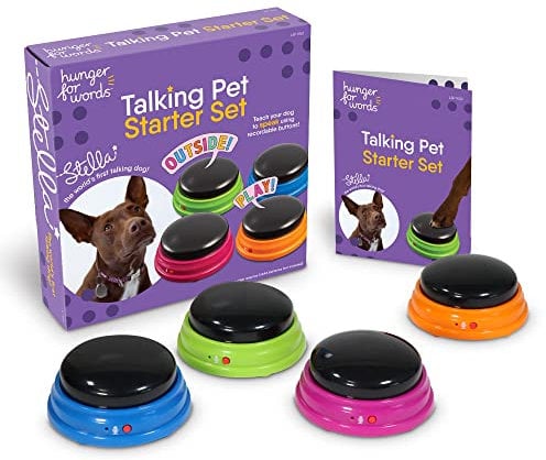 Hunger for Words Talking Pet Starter-Set, aufnahmefähige Tasten für Hunde, Hunde-Sprechtasten, bringen Sie Ihrem Hund das Sprechen bei, Mehrfarbig, 1 Stück (1er Pack), Kunststoff