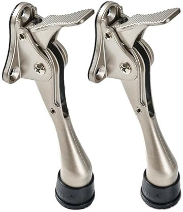 HOME&I One Touch Easy Pedal Door Stop Stopper Height Adjustable Kick Down Door Stop with Rubber Tip Spring Lever Screw Type (Stain Nickel, 4 Inch x 2 Pack)