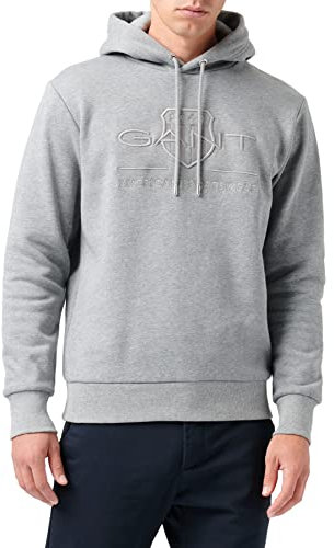 Gant Herren REG Tonal Shield Hoodie Kapuzenpullover, Grey Melange, L