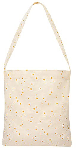 Haooryx Daisy Wiederverwendbare Shopper Tasche Aus Baumwolle Mit Blumenmotiv, Große Canvas Shopper Tasche Frauen Mädchen Umweltfreundliche Schultertasche Schule, Einkauf Und Als Geburtstagsgeschenk