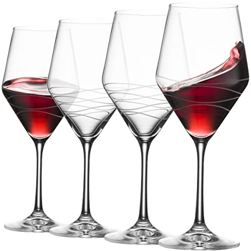 Lot de 4 verres à vin rouge | Verre à vin chic à long pied de 590 ml en verre transparent | Excellent cadeau à vin pour mariage, anniversaire, Noël, anniversaire | Fabriqué en Europe