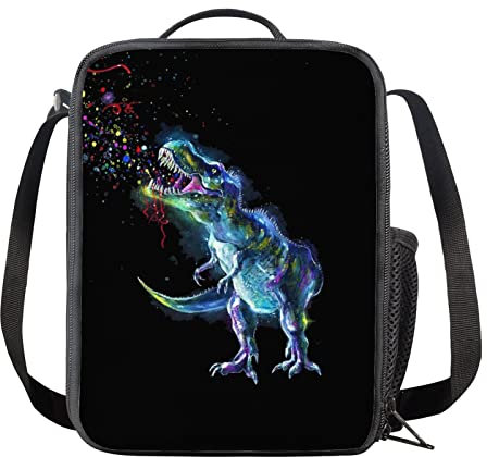 HELLHERO Insulated Lunch Bag Dinosaur Lunch Boxes Travel Camping Outing Picnic Organzier Meal Bento Bags with Mini Bottle Holder Pocket for Kids Adults School Work