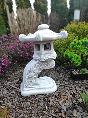 Green Lane Garden Linterna pequeña, adorno de jardín, decoración del hogar, pagoda curvada japonesa, hecha de piedra reconstituida, blanco, gris, 32cm (1640)