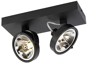 QAZQA - Modern DesignSpot I Spotlight I Deckenspot I Deckenstrahler I Strahler I Lampe I Leuchte schwarz verstellbar 2-flammig-flammig - Go I Wohnzimmer I Schlafzimmer - Aluminium Rechteckig - LED gee