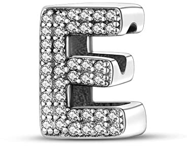 TINSLO Charm Anhänger Damen Buchstabe E für Armband 925 Sterling Silber Charms Beads passend für Pandora Armband und Halskette, Kompatibel mit Europäischen Armbänder für Frauen Mädchen