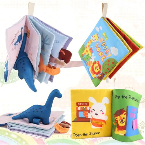 Richgv Baby-Spielzeug 6 bis 12 Monate, 2 Stück interaktive 3D-Bücher für Baby 0-6-12 Monate & Kleinkind 1-2 Jahre, weiches Stoff-Bücher, beschäftigte Bücher, Spielzeug, Geschenke für Jungen, Mädchen
