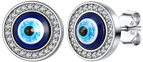 Silvora 925 Silber Evil Eye Ohrstecker Zirkonia Böser Blick Ohrringe Damen Frauen Blaue Böser Augen Ohrsteccker Ohrschmuck