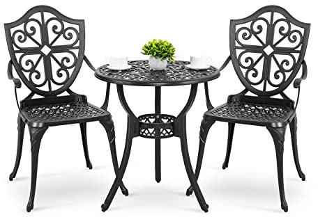 Nuu Garden Bistro-Set, 3-teilig, für den Außenbereich, Aluminiumguss, Terrassen-Bistro-Sets mit Schirmloch, Bistrotisch und Stühle, 2er-Set für Terrasse, Hinterhof