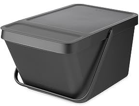 Brabantia - Sort & Go Stapelbarer Abfallbehälter 20L - Großer Recycling-Behälter - Tragegriff - Leicht zu Reinigen - Geeignet als Vorratsbehälter & Papierkorb - Grey - 28 x 45 x 22,5 cm