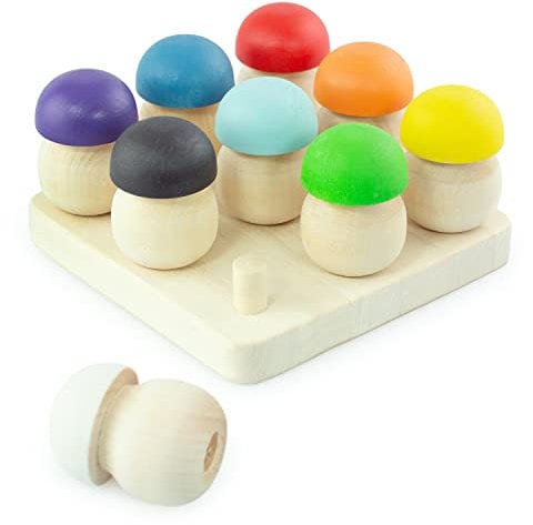 Ulanik Pilzwiese Montessori Holzspielzeug Sortierspiel 9 Pilze 45 mm Ab 3+ Jahre Lernspielzeug für Vorschule für Farbsortierung und Zählen