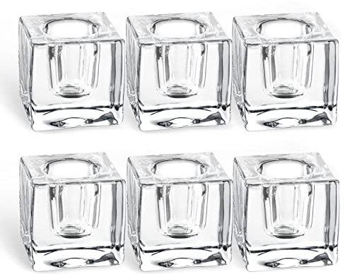 Kerzenhalter aus Glas, Set mit 6 Kegelkerzenhaltern für Kerzenhalter, klarer Kristall, Kerzenhalter für Tischdekoration, quadratische Kerzenhalter für Hochzeit, Ostern, Weihnachten, Erntedankfest
