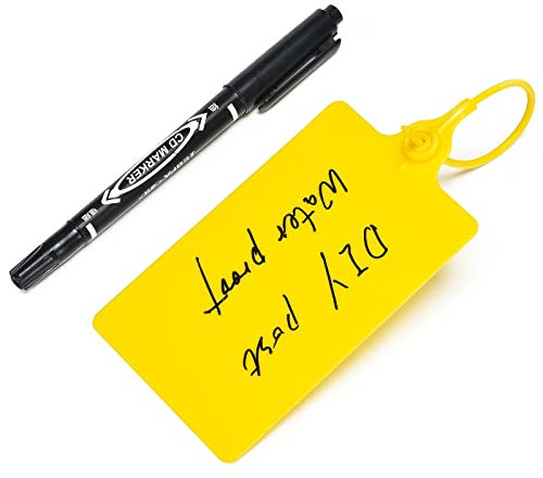 100 etiquetas de plástico etiquetas de envío a prueba de agua en blanco precintos de seguridad etiquetas de tuberías escribibles marcador lazos con 1 rotulador, amarillo