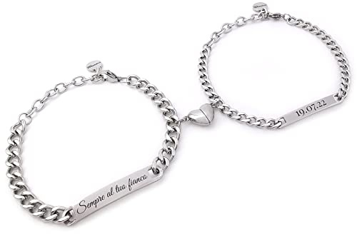 Bracciale coppia lui lei coordinate geografiche personalizzato uomo donna primo bacio con rigido acciaio personalizzabile regalo scritta nome fidanzati braccialetti San Valentino