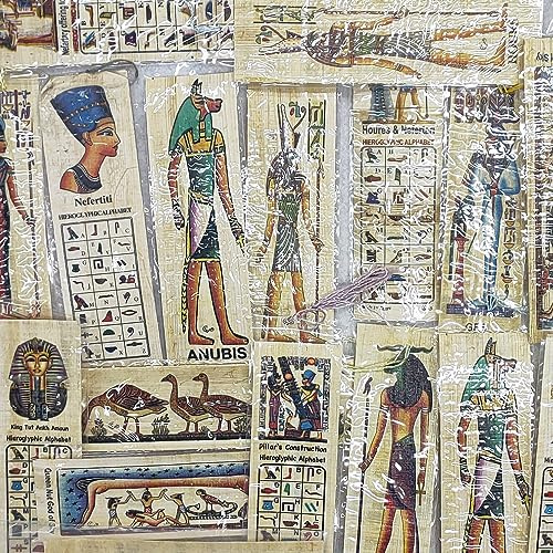 Horus Artesanía de Egipto Originales Papyrus Lesezeichen mit Hieroglyphen Alphabet und Bildern des Alten Ägypten, ca. 13 cm (10 Stück)