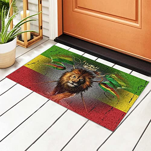 Fußabtreter Löwe Von Juda Rasta Reggae Art Fußmatte Waschbar Schmutzfangmatte Schmutz Widerstehen Türmatte Für Außenbereich Außen Flur 40X60Cm