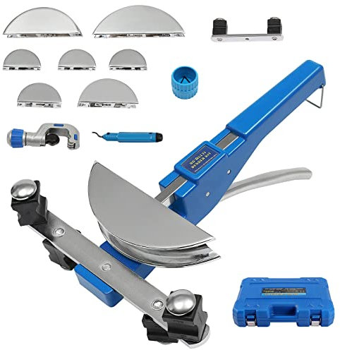 Rohrbiegegerät Rohrbiegemaschine Handrohrbieger Satz 6-22mm Biegemaschine bis 90° + Entgratwerkzeug und Rohrschneider für für Alu-, Kupfer- und Dünnwandigen Edelstahlrohren (Blau)