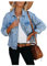 JayscreateEU Women's Ripped Denim Jacket Cropped Ladies Oversized Distressed Hem Baggy Short Crop Jean Jacket UK, Light Blue M