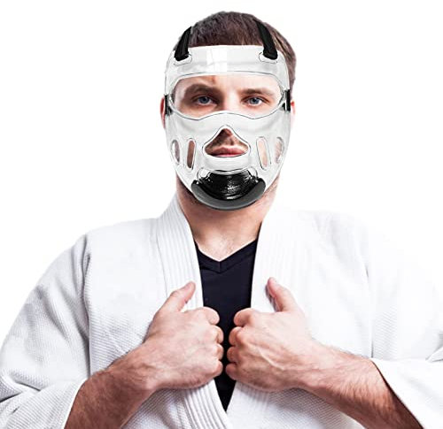 Rianpesn Karate-Gesichtsschutz - Sport-Gesichtsschutz aus Polycarbonat mit verstellbarem Riemen,Sports Face Shield Nasenschutz Sicherheitskopfschutz für Wrestling Karate