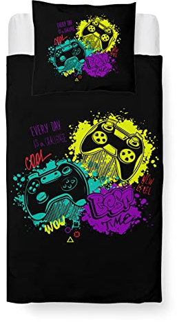 DJDEA Housse de Couette 140x200 Enfant Garçon - Parure de Lit 1 Personne avec Fermeture Éclai avec Taie d'oreiller(65x65) - Housse de Couette Gamer en Microfibre