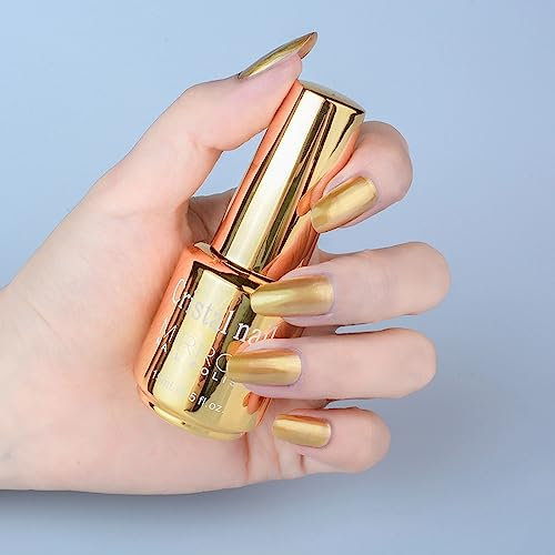 AUTMORAN New Mirror Nail Polish - Create Dazzling Nail Art Designs Colors Trends 2023 with Chrome and Unpeelable Drawable Liner -20ml (Mirror-Gold)