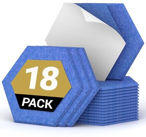 Hexagon Akustikplatten selbstklebend 18 Stücke, TONOR Schallabsorber Schallschutz mit Hochdichte Wandfliesen Schall Dämmung 30x26x0,9cm für Studio, Büro, Akustische Behandlung und Wanddekoration Blau