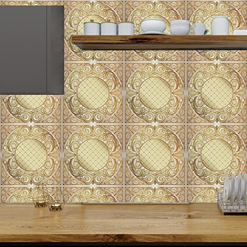 Stilvolle Fliesenaufkleber, goldgelb, barock, Tapete zum Abziehen und Aufkleben, wasserfestes Vinyl, selbstklebende Wandfliesen, ölbeständige Fliesen, Fliesenaufkleber für Küche, Badezimmer, zum Aufkl