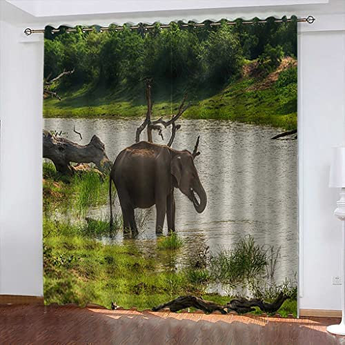 Vorhang Kinderzimmer Tierischer Elefant Kinder Vorhänge Mit Ösen Polyester Gardinen Thermovorhang Blickdicht Ösenschal Kindergardinen 140 (B) X 160 (H) cm Für Wohnzimmer,2Er Set