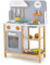 COSTWAY Wooden Kids Play Kitchen, Pretend Kitchen Toy Set with Cookware Accessories, Realistic Sound, Cute Clock, Spice Rack & Dish Rack, Children Role Play Chef Cooking Set for Boys & Girls