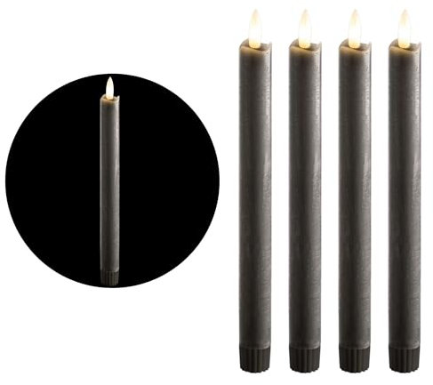 Stabkerzen LED mit Timer GRAU 4 Stück GRAU indoor - 6 Stunden - ECHTWACHS 23cm Höhe für Kerzen 2,2cm Durchmesser 2 AAA Batterien notwendig LED Stabkerzen flackernde Flamme bewegliche Flamme Licht