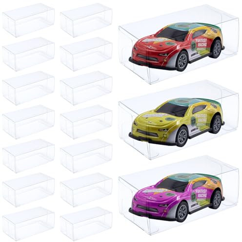 JINGHANGER 50 Stück Spielzeugauto Ausstellungsboxen Kunststoff Transparent Box 1/64 Fahrzeug Modellauto Vitrine Organizer Box 3x4x8,2 cm