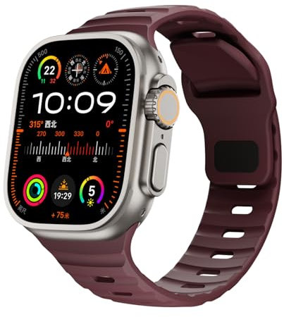 RYLIXAR Correa de Silicona Compatible con Apple Watch Ultra/Series 10/9/8/7/6/5/4/3/2/1/SE, 38-49mm, Deportiva (rojo vino, 42mm/44mm/45mm/49mm/46mm(series10)