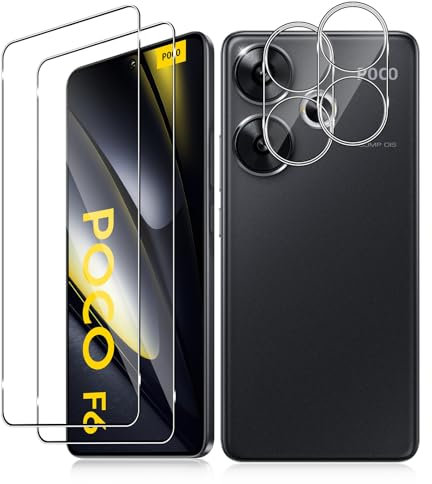 Vanrain Protector de Pantalla para Xiaomi POCO F6, 2+2 Piezas Cristal Templado y Protector de Lente de Cámara, Vidrio Templado 9H Dureza Alta Definición Sin Burbujas