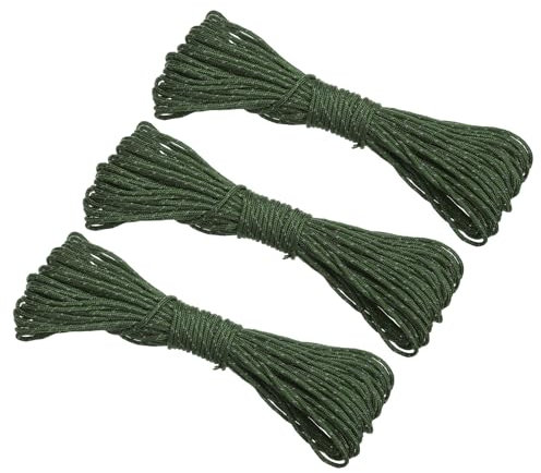 PATIKIL Cuerda Reflectante de 20 Metros para Acampar, Cuerda de Paracaídas de 2mm, 3 Paquetes de Cuerda de Tienda de Nylon para Carpas, Senderismo, Color Verde Militar